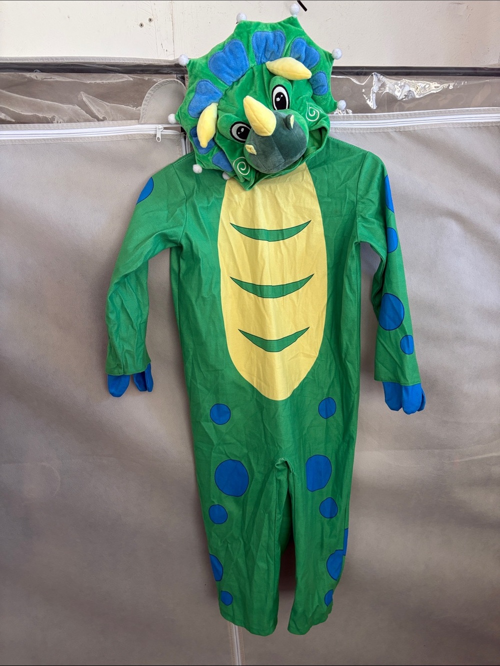 Source Unknown Green and Blue Triceratops Kids Costume with Yellow Chest